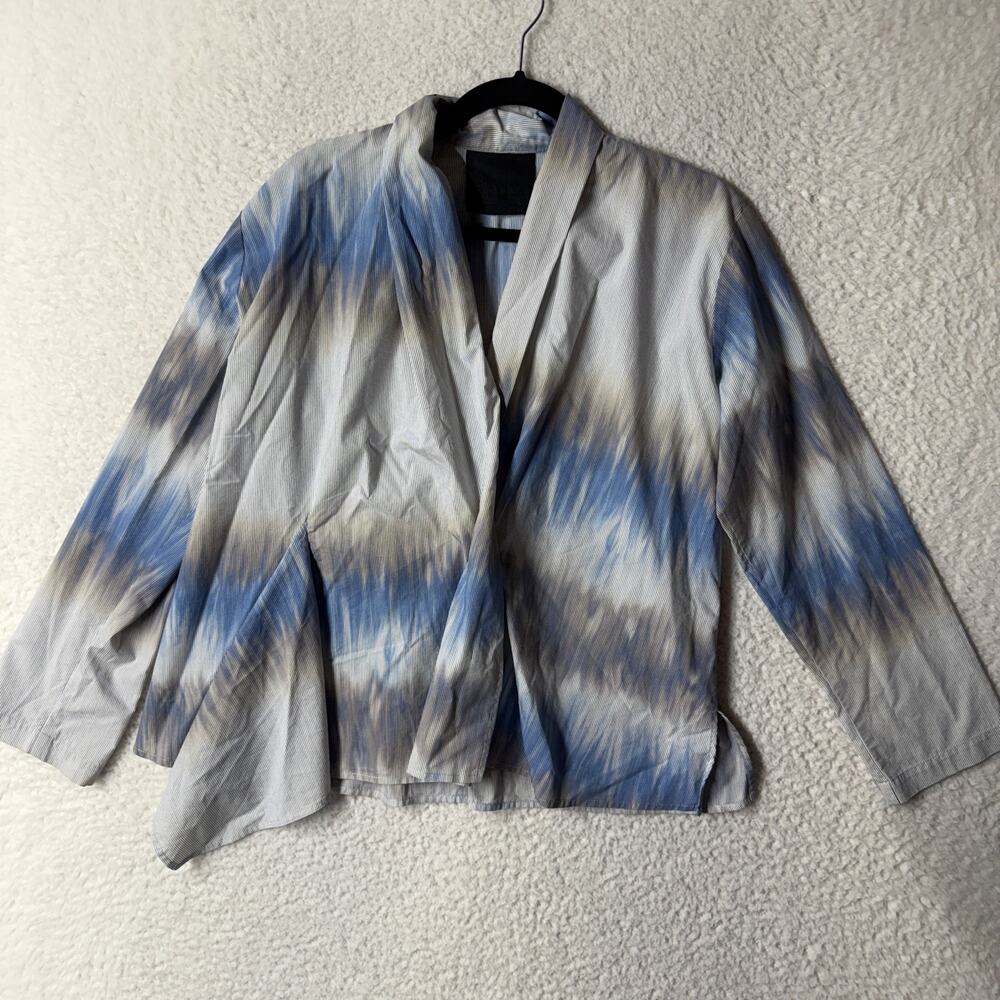 Blanque Size 1 US M Striped Blouse Button Lagenlook Top A-line Artsy Tie Dye USA